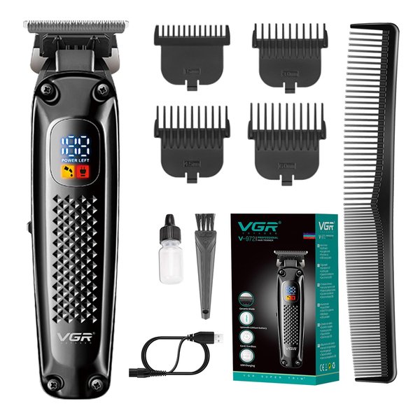 VGR Professional Hair Trimmers, Precision Beard Trimmer for Men, Cord/Cordless and Rechargeable with LED Display-Black