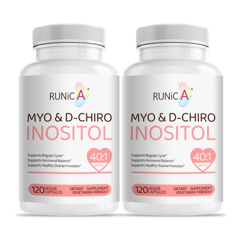 RUNICA Myo-Inositol & D-Chiro Inositol Supplement for Women - Ideal 40:1 Ratio -Support Women's Hormone Balance & Fertility & Ovarian Health - Vegan Powder Capsules - 60-Day Supply