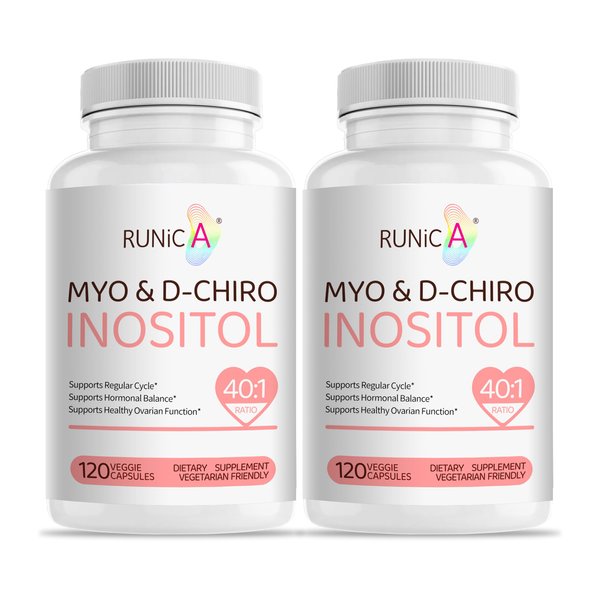 RUNICA Myo-Inositol & D-Chiro Inositol Supplement for Women - Ideal 40:1 Ratio -Support Women's Hormone Balance & Fertility & Ovarian Health - Vegan Powder Capsules - 60-Day Supply