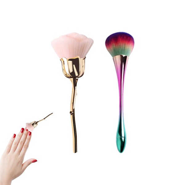 2 Pcs Rose Makeup Brushes Nail Fust Brush Powder Cleaner Brushes Soft Brush Acrylic Nail Arts Manicure UV Gel Nail Polish Nylon Brush UV Gel Nail Polish Nylon Brush DIY Design Tools
