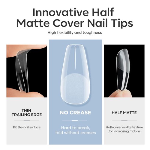 modelones Nail Tips and Glue Gel Kit, Gel x Nail Kit with 4-in-One Nail Glue, 500Pcs Nail Tips Half Matte Medium Coffin Shape, Mini LED Nail Lamp, Nail Dehydrator for Fast Extension Salon Nail Art