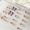 4th of July Press on Nails Medium Almond Independence Day Fake Nails Red Glitter French Tip False Nails With Star Designs Full Cover Stick on Nails Acrylic Patriotic Artificial Nails for Women 24Pcs