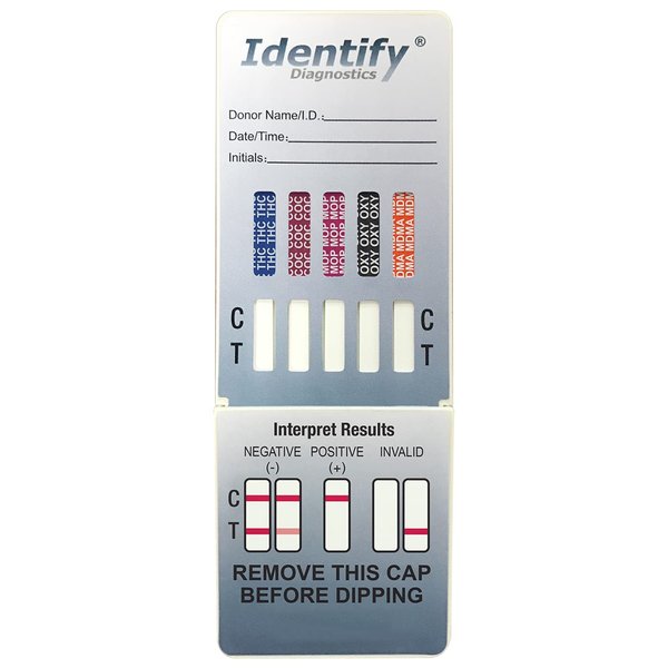 5 Pack Identify Diagnostics 10 Panel Drug Test Dip - Testing Instantly for 10 Different Drugs THC50, COC, MOP, OXY, MDMA, AMP, BAR, BZO, MET, MTD ID-CP10-DIP (5)