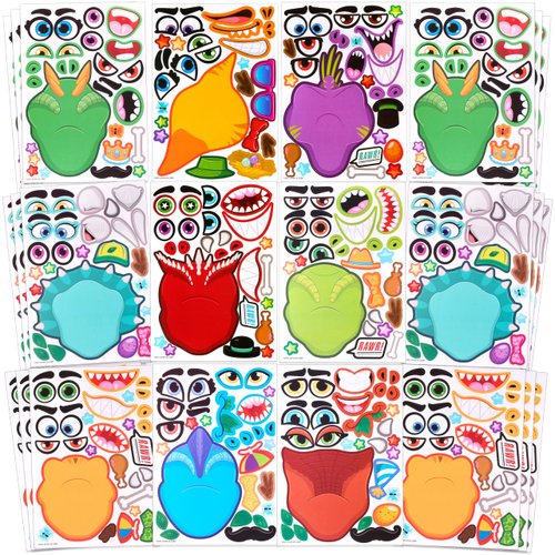 JOYIN 36PCS 9.8"x6.7" Make a face Stickers for Kids, Make Your Own Dinosaur Stickers, Animal Party Favors Kids Crafts, Goodie Bags Stuffers for Kids, Classroom Rewards