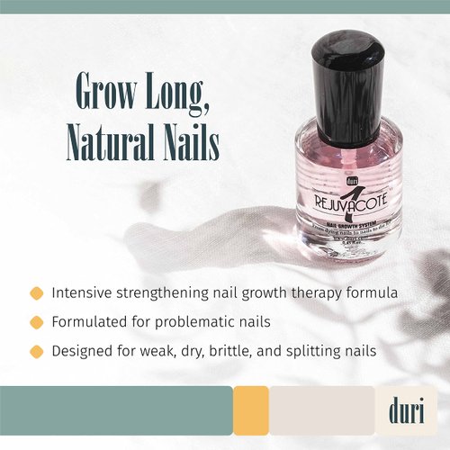 duri Rejuvacote 1 Nail Growth System - Original Maximum Strength Formula - Nail Strengthener and Nail Growth - Base and Top Coat - Pack of 2 - 0.45 fl. oz.