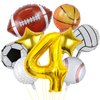 9 Pieces Sports Balloons, Football, Basketball, Baseball, Volleyball, Golf and Soccer Foil Balloon, Sports Birthday Number Mylar Foil Balloon, Sport Theme Birthday Party Supplies Decorations (4th)