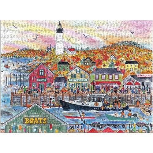 Galison Michael Storrings Autumn by The Sea 1000 Piece Puzzle from Galison - 27" x 20" Beautifully Illustrated Puzzle, Thick & Sturdy Pieces, Perfect Activity for Chilly Fall Weather!