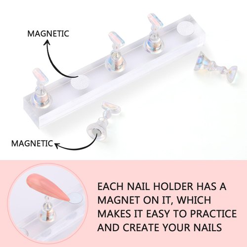 Etercycle Nail Stand Acrylic Nail Art Display Stand Practice nail holder for painting nails Magnetic Practice Stands with Reusable Putty For Home DIY Salon Supplies (Pink Clear)