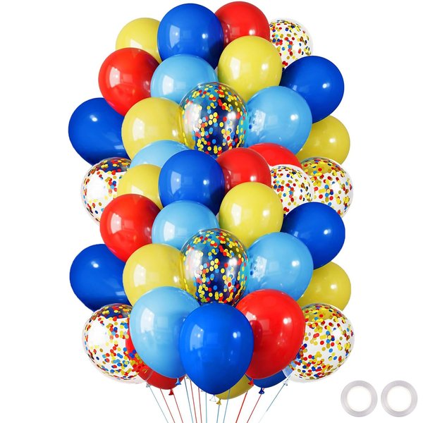 60PCS Red Blue Yellow Balloon Set, 12 Inch Carnival Circus Party Balloon Helium Balloons Confetti Latex Balloon for Video Game Party Rainbow Kid Birthday Party Carnival Circus