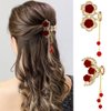 Ahoney Metal Gold Hair Clips 2.5" Medium Hair Claw Clips for Thin Hair, Fancy Rose Hair Clips Hair Tassel Hair Styling Accessories for Women Girls (Rose)