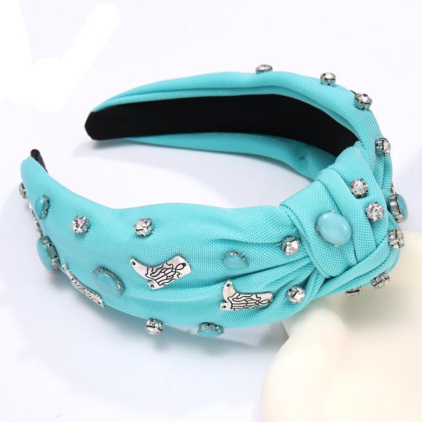 Crystal Knotted Headbands for Women Let's Go Girls Turquoise Cowgirl Boot Headband Rhinestone Embellished Top Knot Hairband Western Country Cowboy Shoe Wide Turban Hair Hoop