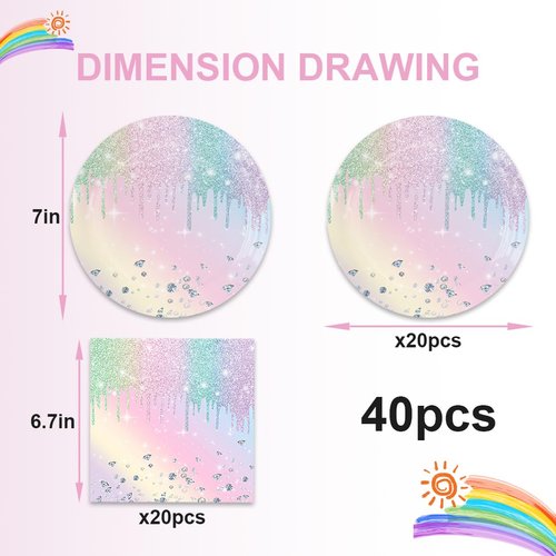 40pcs Iridescent Diamond birthday Party Supplies,include 20 dessert plate, 20 Napkin,For boys and girls birthday party supplies，Used for holiday birthday Party Decoration (Iridescent Diamond)