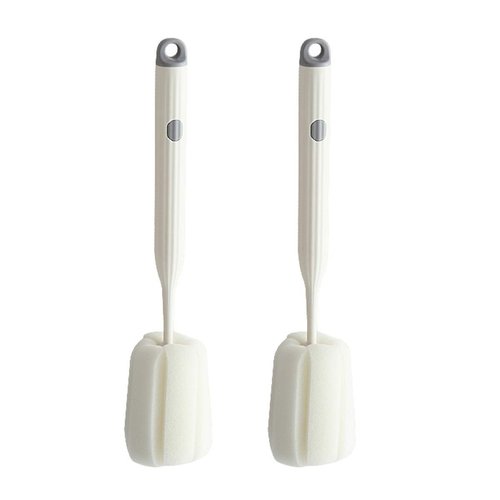 Bottle Soft Brush -2Pcs Sponge Bottle Brush Soft and Easy to Clean, Baby Bottle Sponge Brush Can Effectively Remove The Stain Residue On The Bottom of The Cup (White)