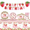 DELICAT 143 PCS Strawberry Party Decorations, Strawberry Birthday Supplies with Paper Plates Napkins Cups Disposable Tablecloth Sweet One Decor Tableware Set for Berry First Party Girl 20 Guests