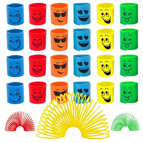 Podzly - 50 Piece Emoji Magic Spring Toy Bulk - Mini Magic Coil Party Favors with Goofy Smiles - Assorted Colorful Smiley Face Springs - Juguetes Sorpresas for Birthday Activities, Classroom
