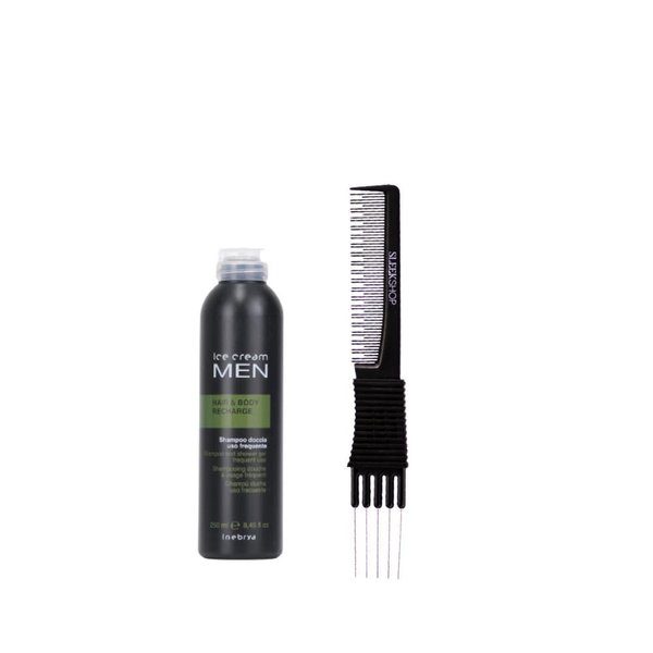 kuss Inebrya Ice Cream Men Hair & Body Recharge (8.45 oz) with Teasing Comb Pack of 1
