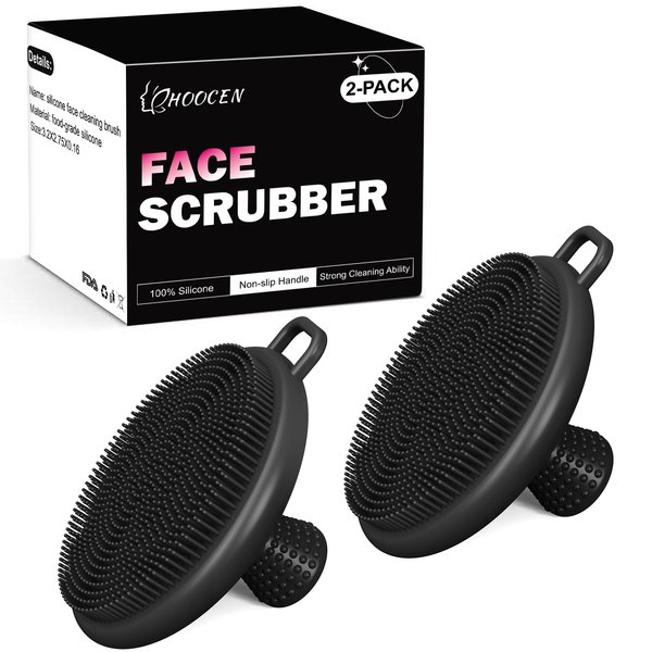 Pack of 2 HOOCEN Silicone Face Scrubber for Men, Valentines Day Gifts for Him, Mens Gifts, Waterproof Soft Face Wash Brushes for Exfoliating & Facial Cleansing &Skin Care, Birthday Gifts for Men Black