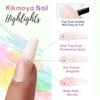 Kikmoya Pink Press on Nails Medium Length with Ombre Design Coffin False Fake Nails 24pcs French Ballerina Long Glossy Stick on Nails for Women