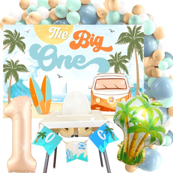 JeVenis Surf Theme The Big One Birthday Decorations Balloons The Big One Surf 1st Birthday Party Backdrop First Wave Birthday Decoration Summer Beach Surfs Pool 1st Birthday