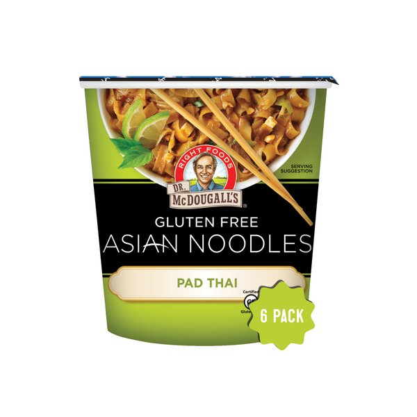 Dr. McDougall's Pad Thai Noodles - Asian Noodles - Gluten Free and Vegan Ramen Noodles - Instant Ramen Noodle Cups - Vegetarian Ramen - 2 Ounces - Pack of 6