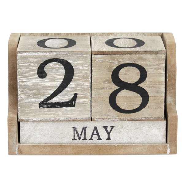 Juvale Wooden Perpetual Block Calendar for Desk, Wood Month Date Display Blocks for Teachers, Students, Classroom, Rustic Farmhouse Office Decor, Desk Accessories (5 x 4 In)
