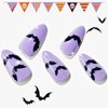 GLAMERMAID Press on Nails Short Almond for Halloween, Gothic Purple Fake Nails Gel with Bat Design Medium Oval Glue on Nails for Women, Glitter Acrylic False Nail Kits Stick on Nails Emo Nails