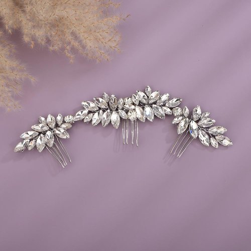 Teyglen Sparkly Rhinestone Wedding Hair Comb Headband Crystal Bridal Hair Side Comb Gold Silver Rhinestone Headpiece Hair Piece Hair Accessory for Women Bride Girls (Silver)