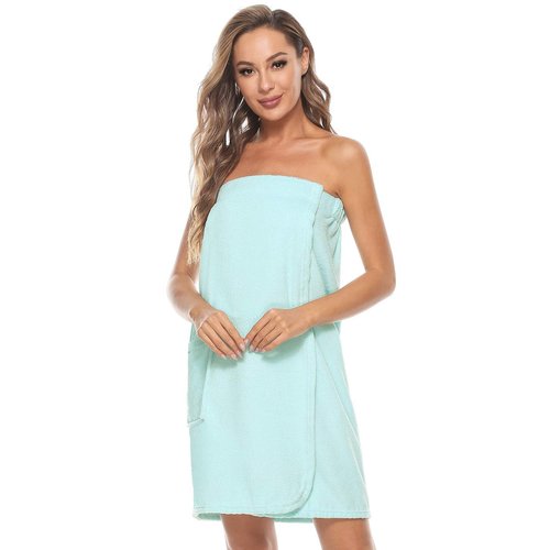 Orrpally Women Bath Wrap Towel Spa Wraps Robe Terry Cloth Towel Wrap Adjustable Closure Bathrobe Blue XL