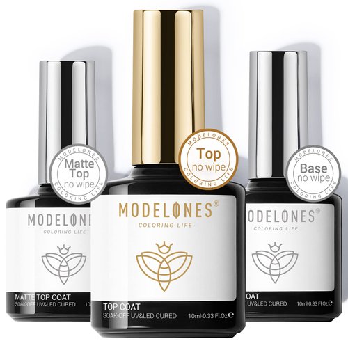 modelones Gel Top Coat Base Coat for Gel Nail Polish, 3Pcs 10ml No Wipe Matte & Shiny Top Coat, Long Lasting High Gloss and Matte Effects DIY at Home