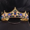 Crystal King Wedding Tiara Vintage Rhinestone Crown Hair Bands For Halloween Birthday Pageant Hair Accessories (Gold With Blue Stone)