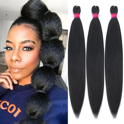 Yuzshuooxin Black Braiding Hair Pre Stretched 26 Inch Kanekalon Braiding Hair Extensions 3 Packs Synthetic Fiber Hair for Braids