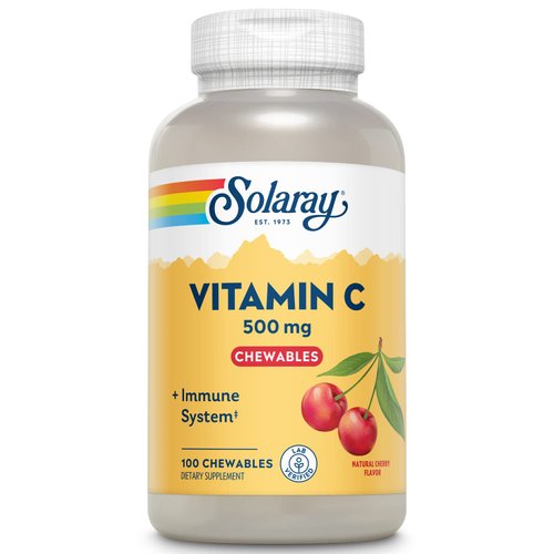 SOLARAY Vitamin C 500 mg Chewable | Natural Cherry Flavor | Healthy Immune Function & Collagen Synthesis Support | 100ct