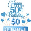 Lecferrarc 50th Birthday Cake Decorations, 50th Birthday Candles Cake Numeral Candles and Glitter Happy 50th Birthday Cake Toppers Set for Birthday Party Supplies (Blue)