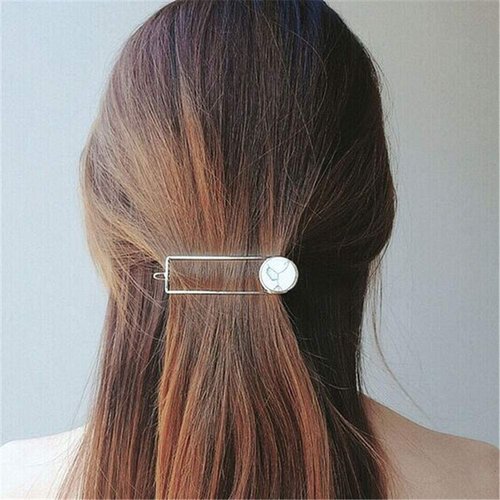 Numblartd 4Pcs Crack Natural Stone Geometric Rectangle Round Alloy Hair Pins Clip - Women Lady Hollow Smooth All-Match Hairpin Side Clamp Ponytail Clip Hair Accessories (Black)