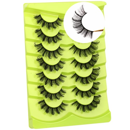 False Eyelashes Cat Eye Russian Volume DD Curl Strip Lashes Fluffy Faux Mink Lashes Wispy Lashes Dramatic Fake Eye Lash 7 Pairs Pack By Milllruez