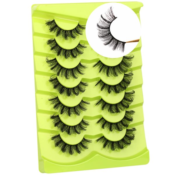 False Eyelashes Cat Eye Russian Volume DD Curl Strip Lashes Fluffy Faux Mink Lashes Wispy Lashes Dramatic Fake Eye Lash 7 Pairs Pack By Milllruez
