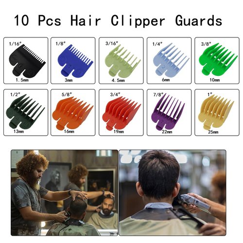 10 Pcs Hair Clipper Guards Cutting Guides Professional Guide Comb Attachment Compatible with Wahl Professional Clippers/Trimmer Attachment Great for Hair Clippers (Length: 1/16" to 1")