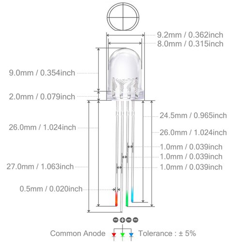 CHANZON 50 pcs 8mm RGB Multicolor LED Diode Lights Common Anode(Clear Round Transparent 3 Color) 4 pin Bright Lighting Bulb Lamps Electronics Components Indicator Light Emitting Diodes