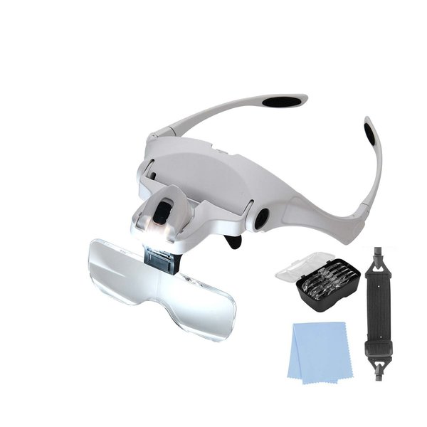 MORDUEDDE Lighted Head Magnifying Glasses Headset with Light Headband Magnifier Loupe Visor for Close Work/Electronics/Eyelash/Crafts/Jewelry/Repair
