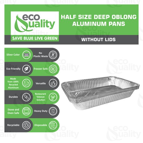 EcoQuality Oven Deep Aluminum Foil Chafing Pan Steam Table – Half & Full Size – Sturdy, ECO Friendly Recyclable Aluminum (10, Half Size)