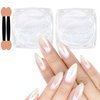 Allstarry White Pearl Chrome Nail Powder, 2pcs Iridescent Aurora Powder Metallic Mirror Effect Glitter Powder Pearlescent Ice Transparent Mermaid Pigment Dust for Gel Polish Nail Art Decoration