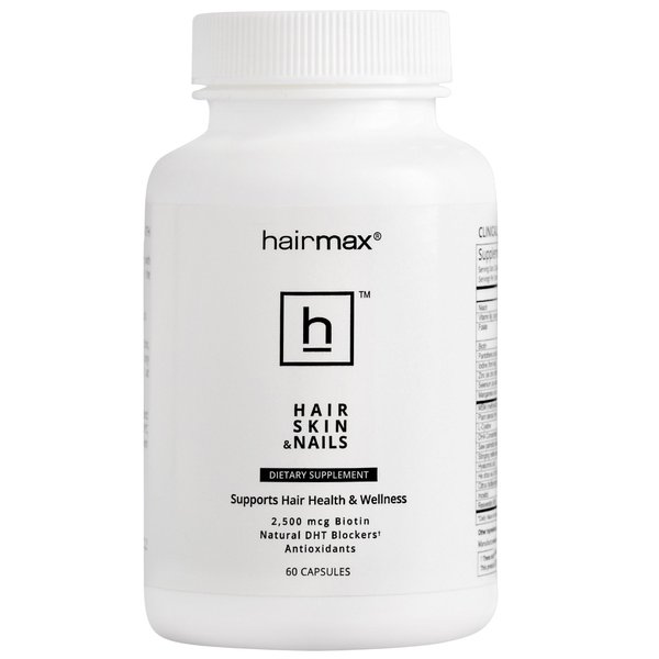 HairMax Hair, Skin and Nails Dietary Supplement – Hair Loss & Hair Regrowth Treatment. 2500mcg Biotin, DHT Blocker, MSM & Antioxidants, 60 Capsules