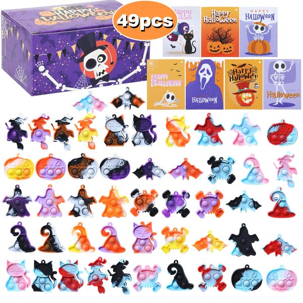 49 PCS Halloween Mini Pop Fidget Toys , Halloween Party Favors for Kids , Bubbles Pop Fidgets Googie Bag Stuffers Bulk Gifts, Anxiety Stress Reliever for Kids Adults