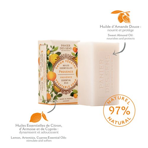 Panier des Sens - Provence Bar Soap - Moisturizing Gentle Scented Soap Bar - Natural Soap with Sweet Almond - 97% Natural Ingredients Made in France - Vegan Friendly - Body & Hand Soap Bars 2x5.3 oz