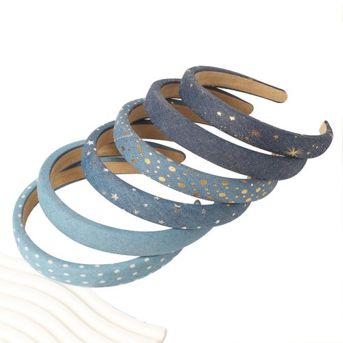 Cuizhiyu Denim Headbands for Women,0.78inch Padded Headband Girls Non Slip Hairbands Soft Fabric Hair Band Hair Accessories Pack of 6