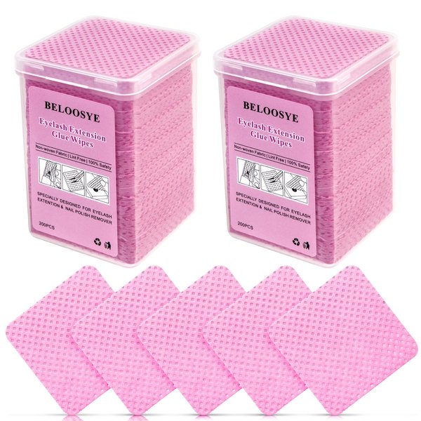 400 PCS Lint Free Nail Wipes, Eyelash Extension Glue Wipes, Super Absorbent Soft Non-woven Fabric Lash Glue Wipes, Nail Polish Remover Wipes for Lash Extension Supplies & Nail Polish Bottle(Pink)