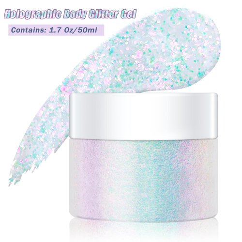 Holographi Face Body Glitter Gel, Sparkle Color Changing Face Glitter Gel for Body, Face, Hair and Lip Color Changing Sparkling Glitter Gel for Women Girls Music Festival Concerts Party (#03)