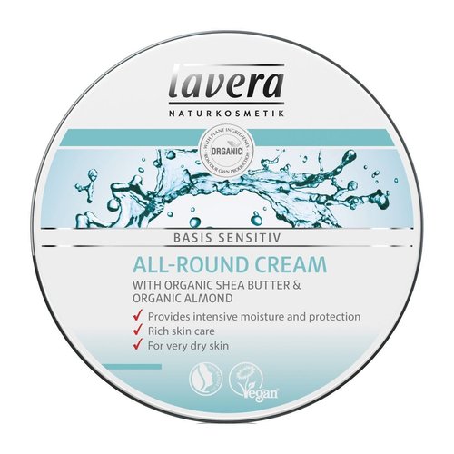 lavera® basis-sensitiv All-Round Cream: Moisturizing Body Cream with Shea Butter & Almond Oil to protect dry Skin & for a soft and supple feeling – 5 Oz. Single