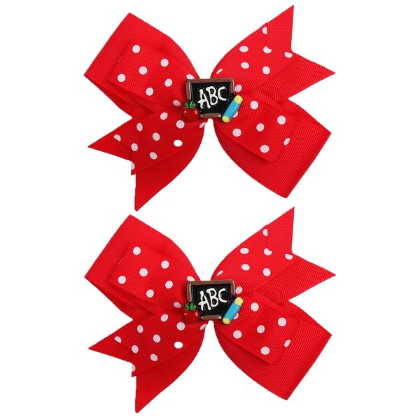 Girl School Hair Bow Back to School Hair Clip Hair Pin School Hair Accessories 2 Pack TSFJ55 (Red)