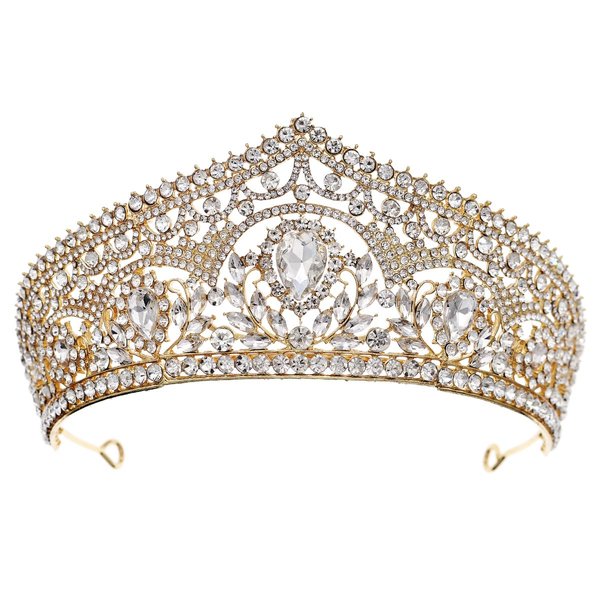 HEWEICSY Gold Tiaras and Crowns for Women,Wedding Tiara for Bride,Rhinestone Queen Crown,Crystal Costume Hair Accessories for Birthday Prom Party